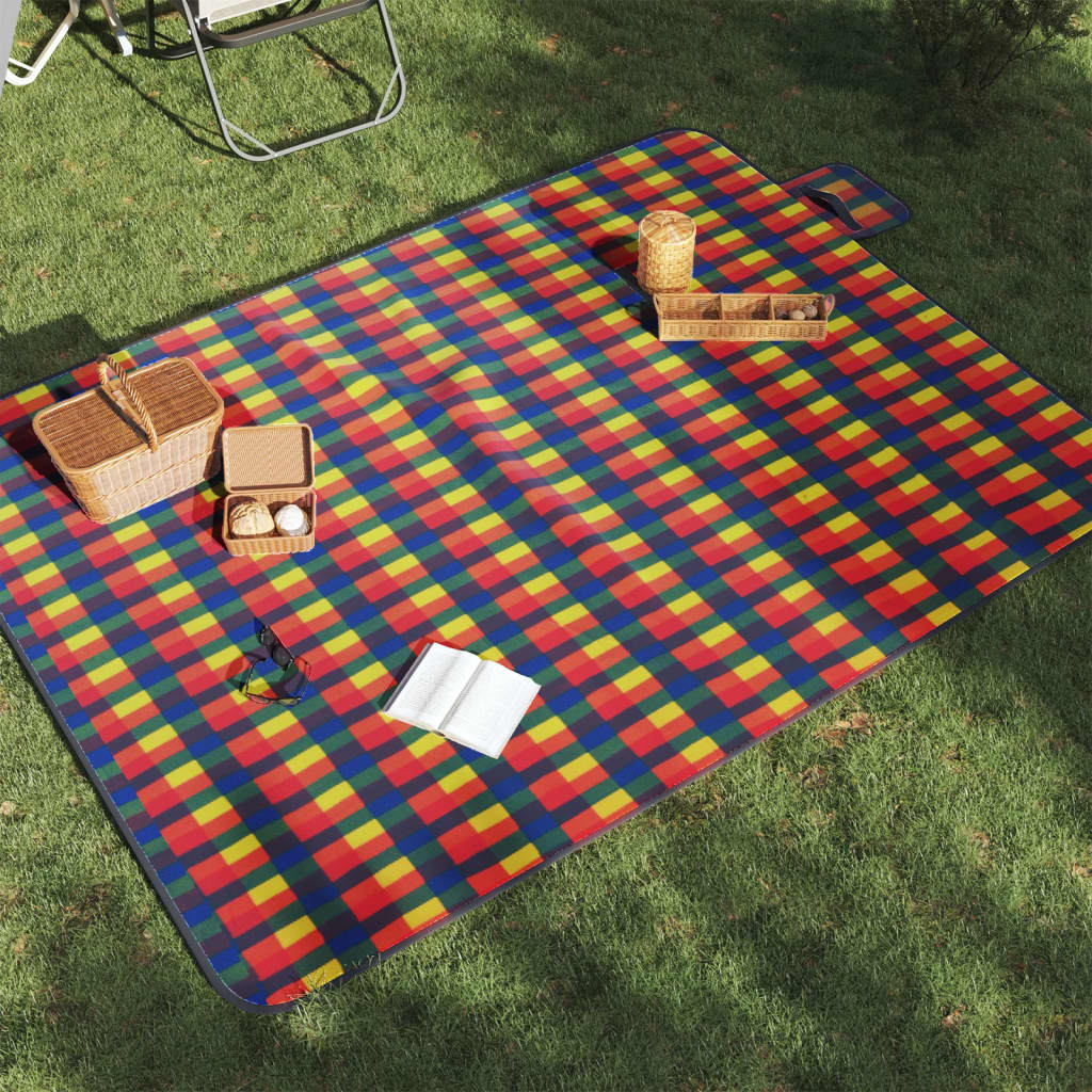 vidaXL Tovaglia Picnic Pieghevole Quadri Multicolore 200x150cm Velluto