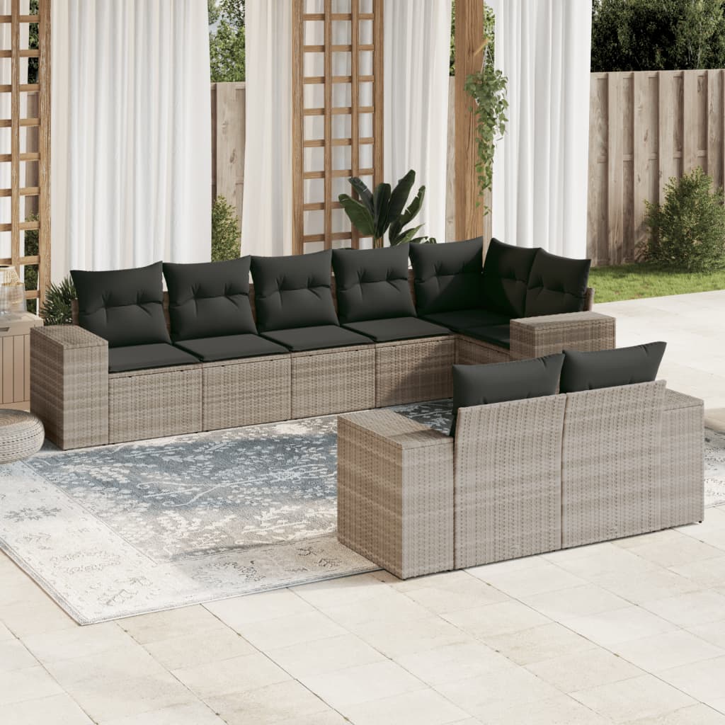 vidaXL Set Divano da Giardino 8pz con Cuscini Grigio Chiaro Polyrattan