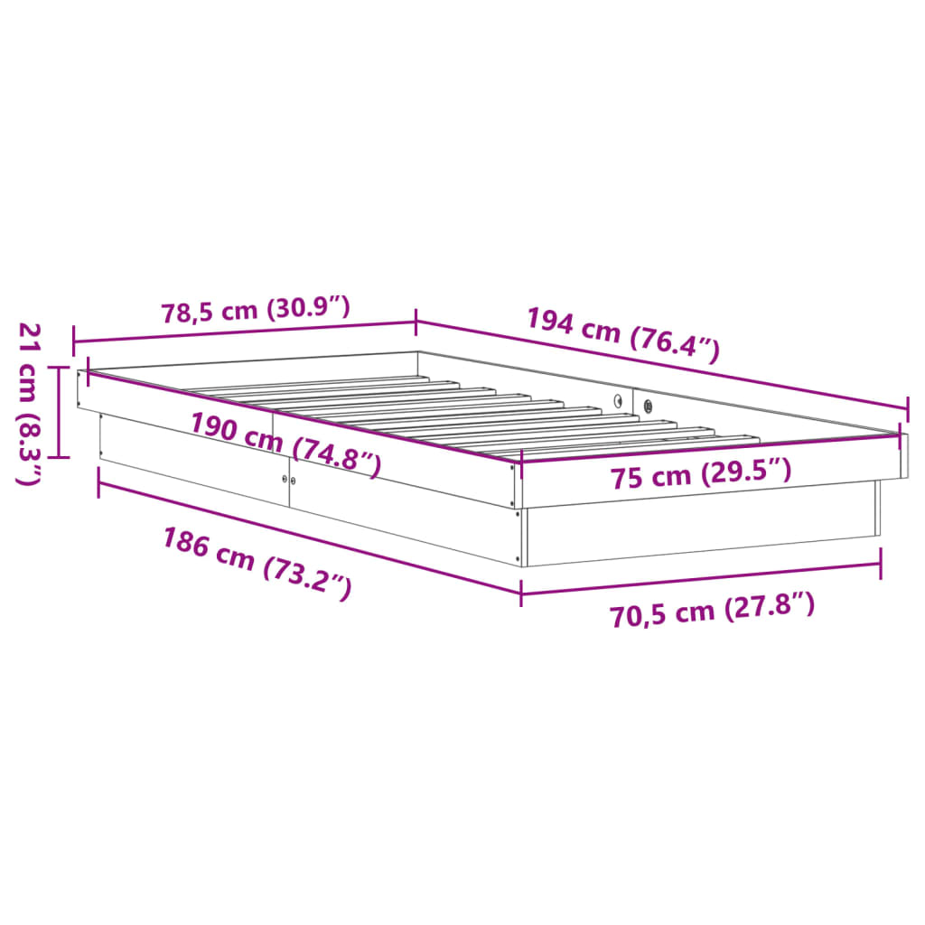 vidaXL Giroletto con LED Marrone Cera 75x190 cm Legno Massello di Pino