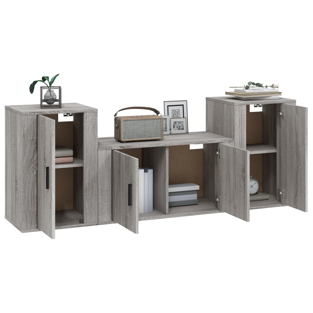 vidaXL Set Mobili Porta TV 3 pz Grigio Sonoma in Legno Multistrato