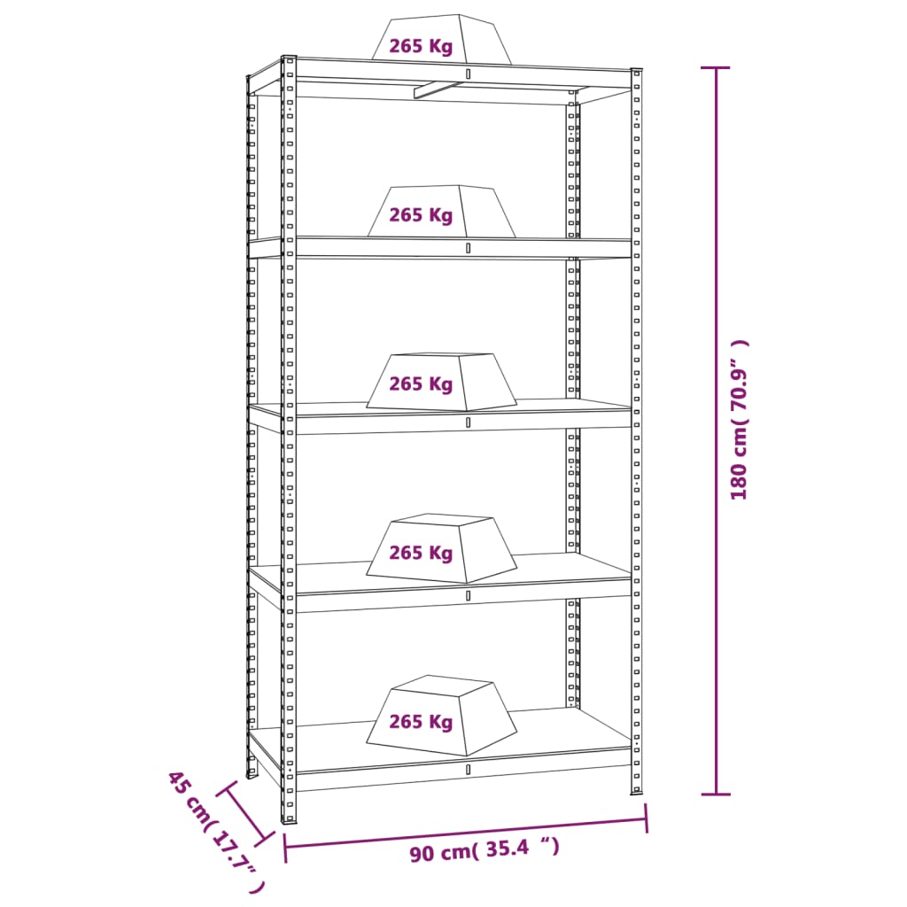 vidaXL Scaffali Resistenti 5 Strati 2 pz Argento Acciaio e Multistrato