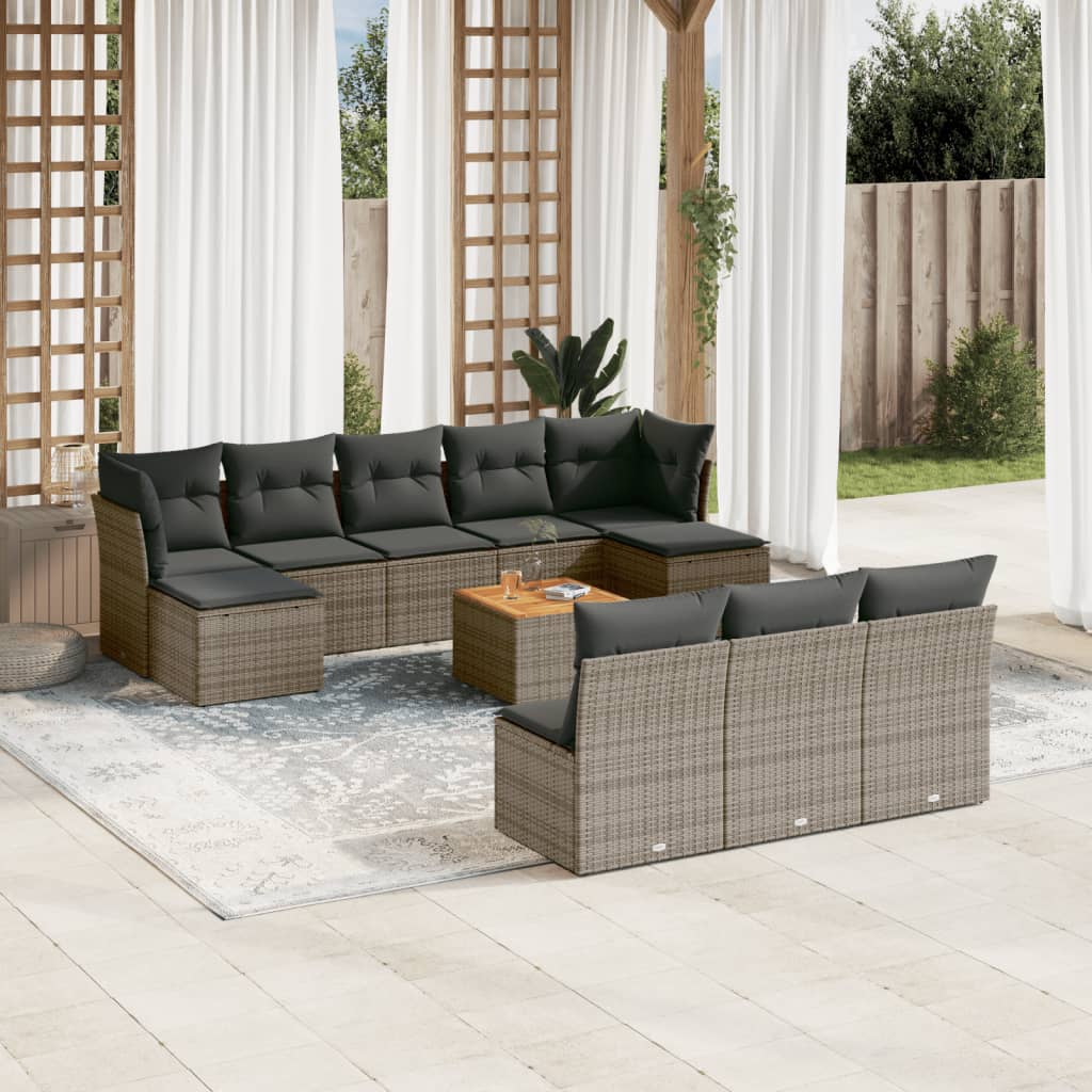 vidaXL Set Divani da Giardino 11 pz con Cuscini in Polyrattan Grigio