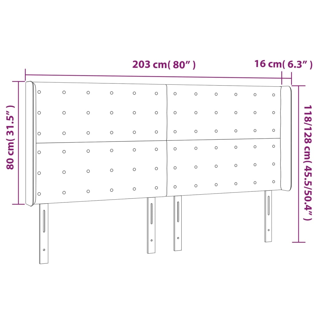 vidaXL Testiera ad Orecchio Marrone Scuro 203x16x118/128 cm in Tessuto