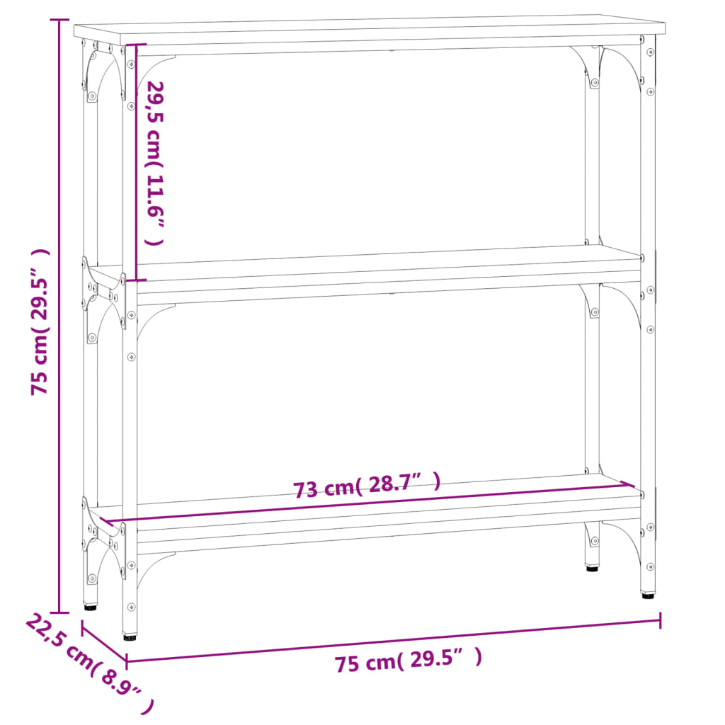 vidaXL Tavolino Consolle Grigio Sonoma 75x22,5x75 cm Legno Multistrato