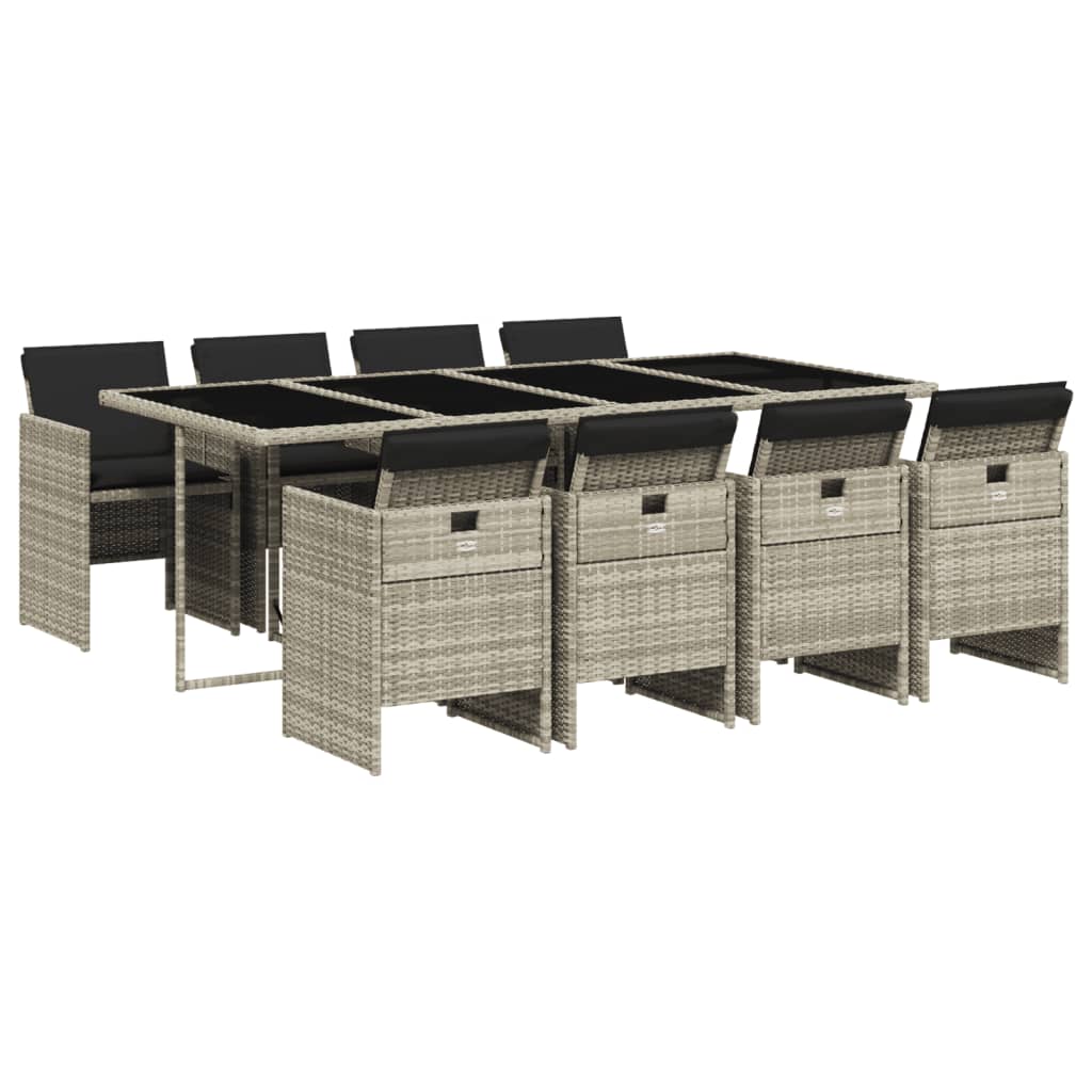 vidaXL Set Pranzo da Giardino 9pz con Cuscini Grigio Chiaro Polyrattan