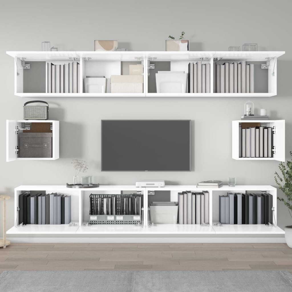 vidaXL Set di Mobili Porta TV 6 pz Bianco Lucido in Legno Multistrato