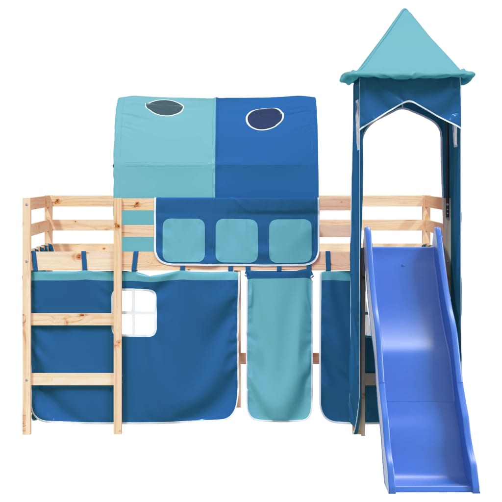 vidaXL Letto a Soppalco con Torre Bambini Blu 90x200cm Massello Pino