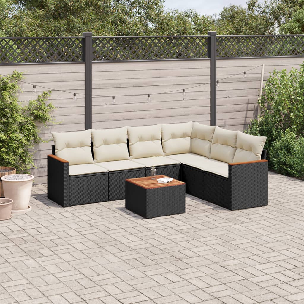 vidaXL Set Divani da Giardino con Cuscini 7pz Nero Polyrattan