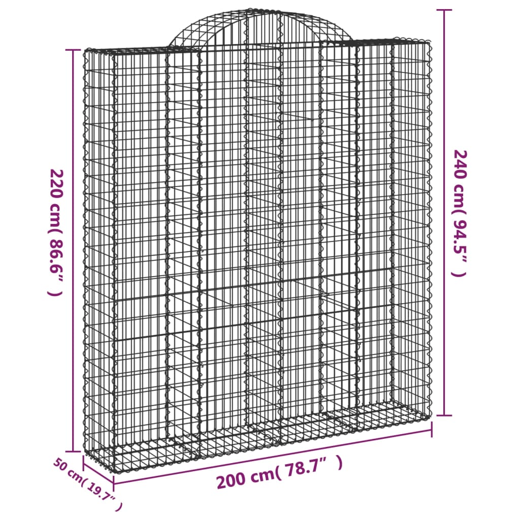 vidaXL Cesti Gabbioni ad Arco 13 pz 200x50x220/240 cm Ferro Zincato