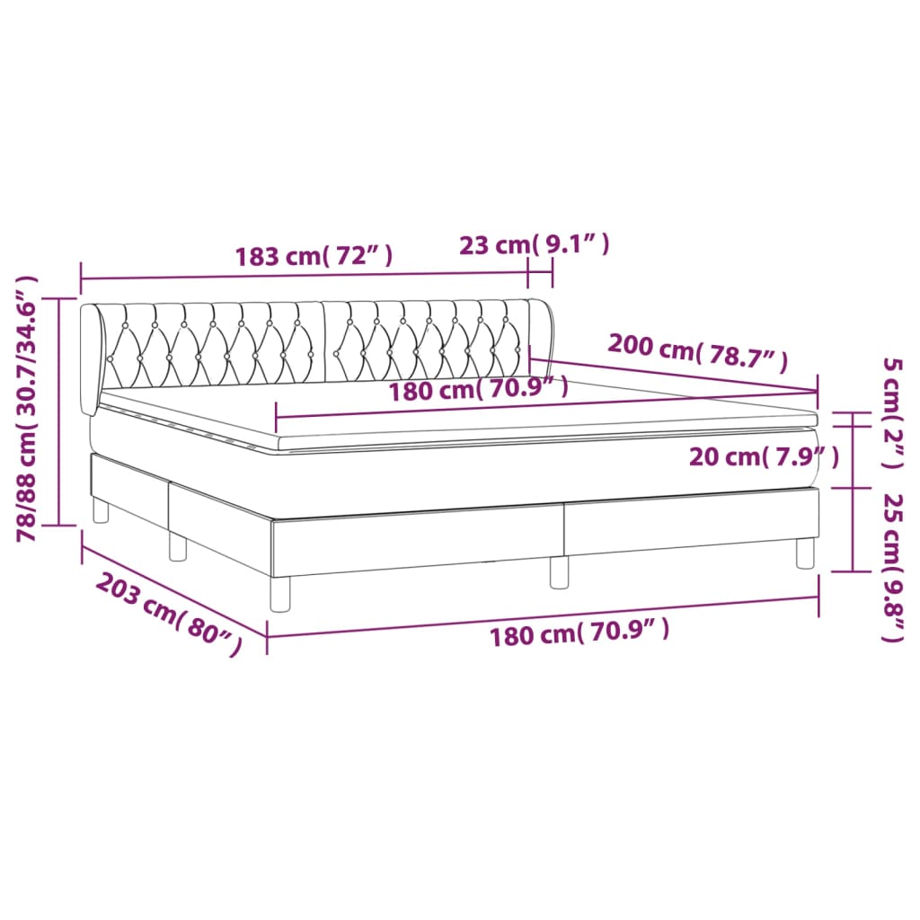 vidaXL Giroletto a Molle con Materasso Grigio Chiaro 180x200cm Velluto