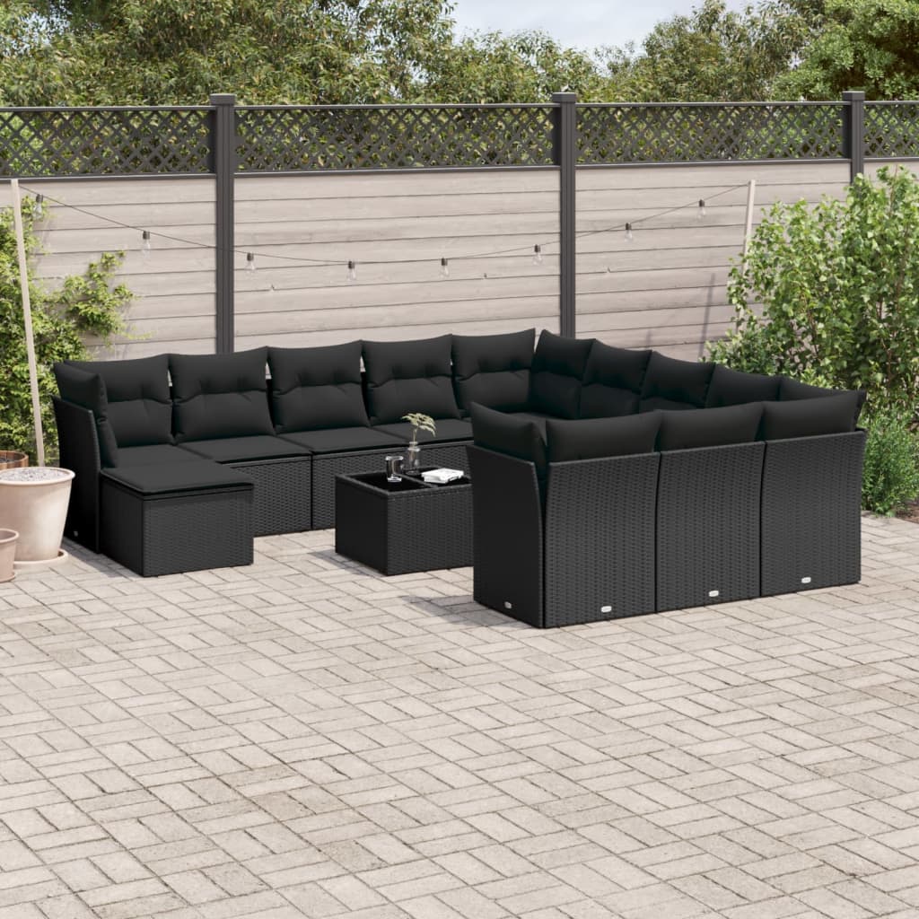 vidaXL Set Divani da Giardino 13pz con Cuscini Nero in Polyrattan