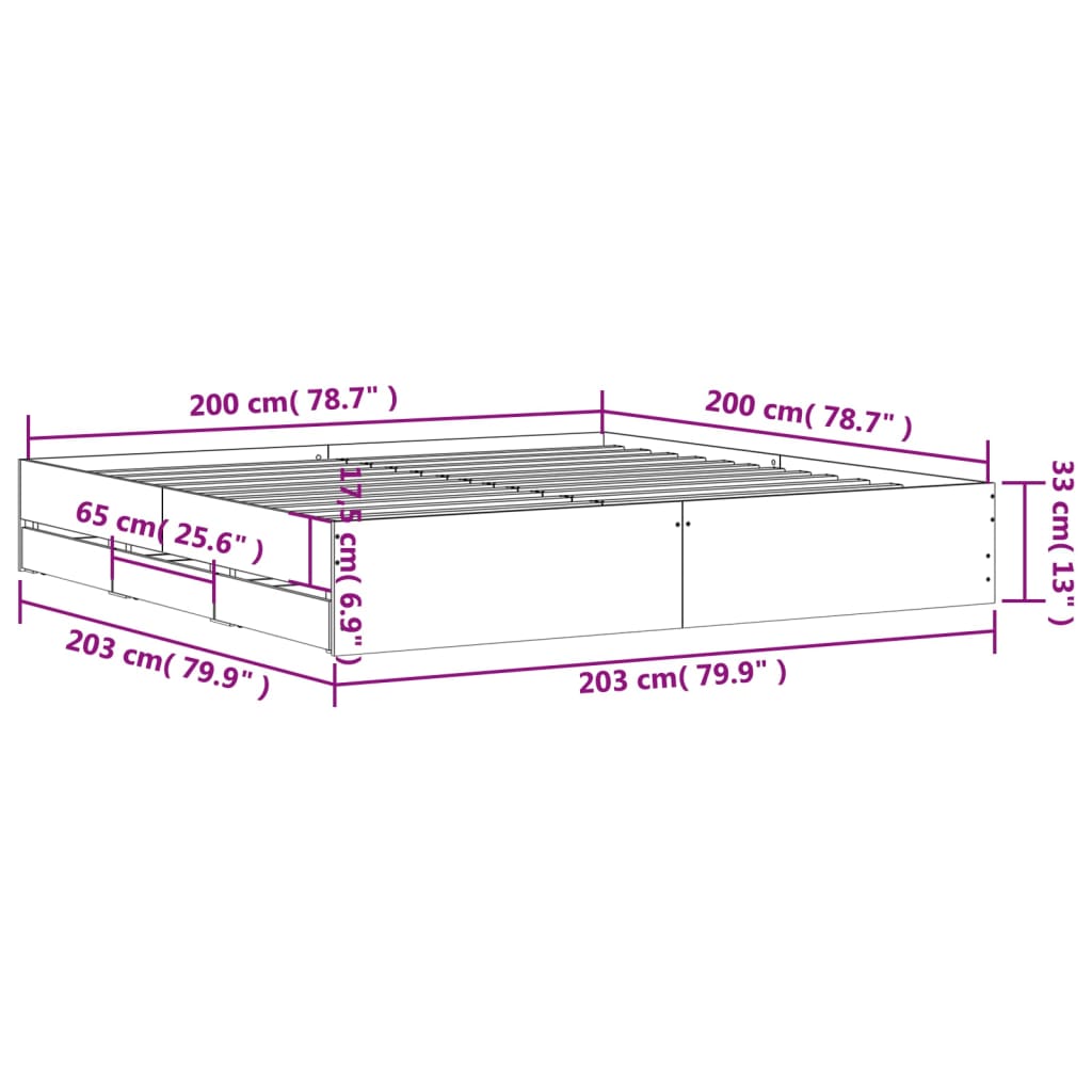 vidaXL Giroletto Cassetti Grigio Sonoma 200x200 cm Legno Multistrato