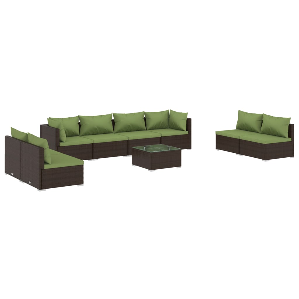 vidaXL Set Divani da Giardino 9 pz con Cuscini in Polyrattan Marrone