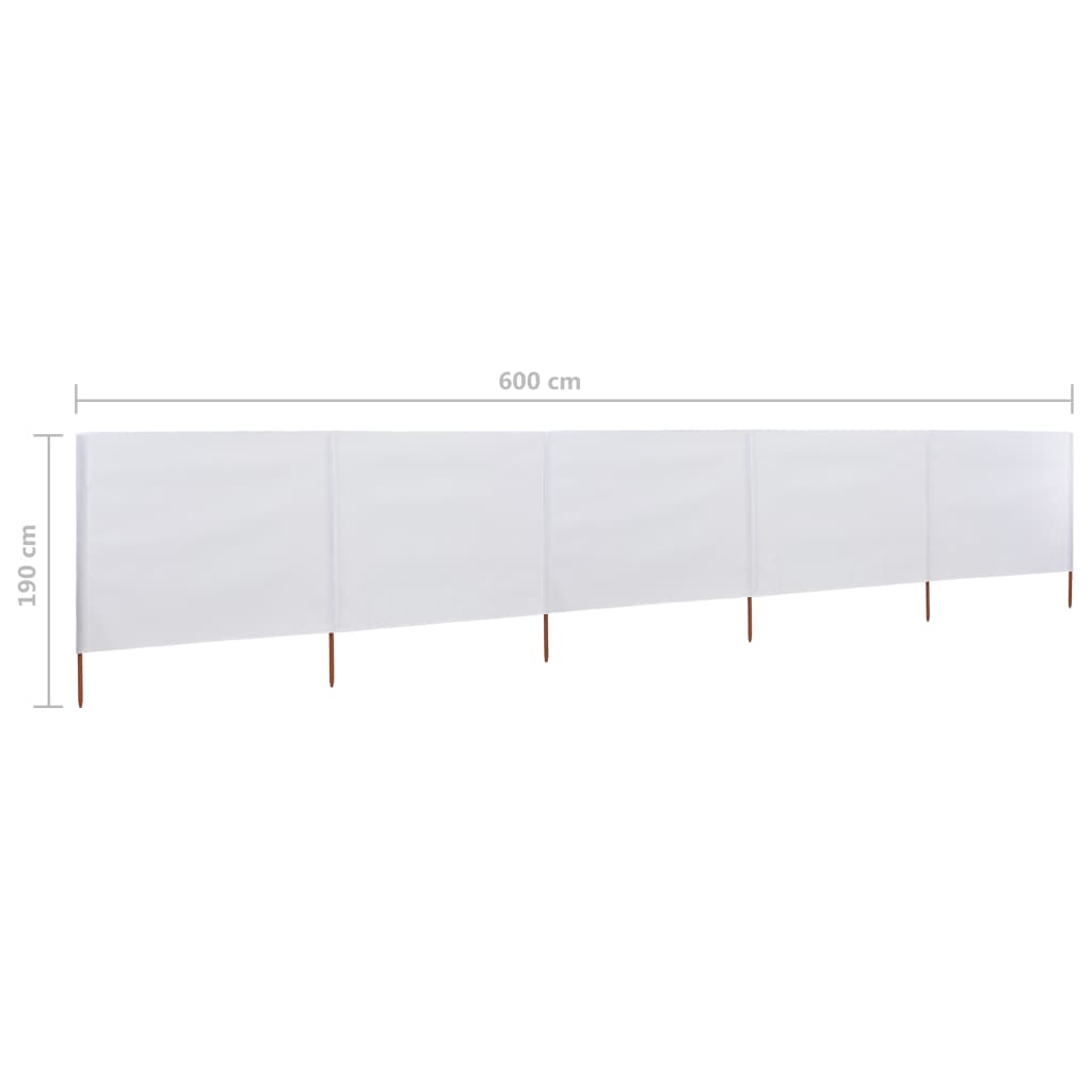 vidaXL Paravento a 5 Pannelli in Tessuto 600x160 cm Bianco Sabbia