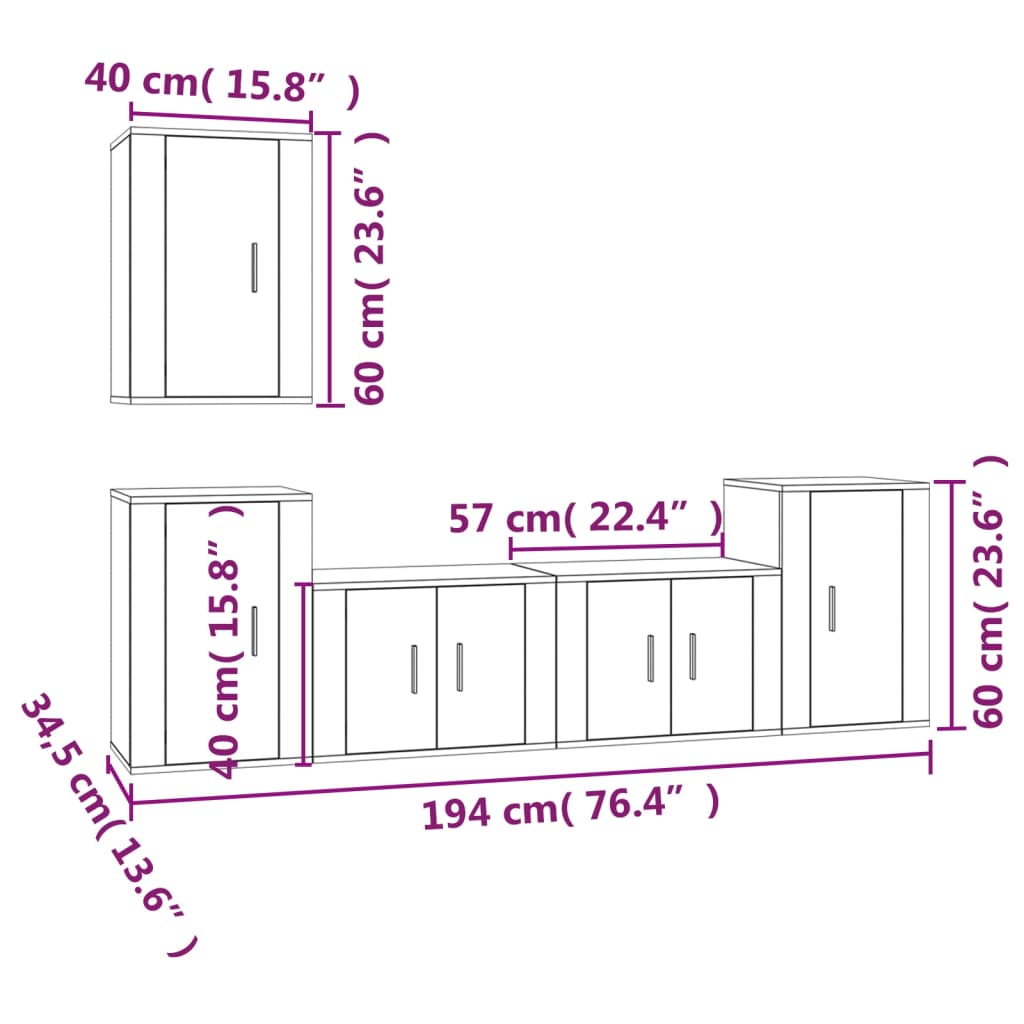 vidaXL Set di Mobili Porta TV 5 pz Bianco in Legno Multistrato