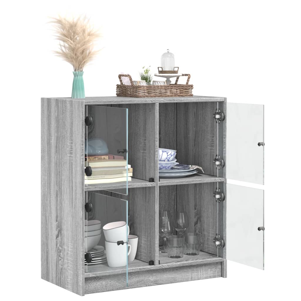 vidaXL Mobile con Ante in Vetro Grigio Sonoma 68x37x75,5 cm