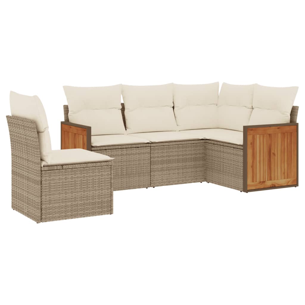 vidaXL Set Divano da Giardino 5 pz con Cuscini Beige in Polyrattan