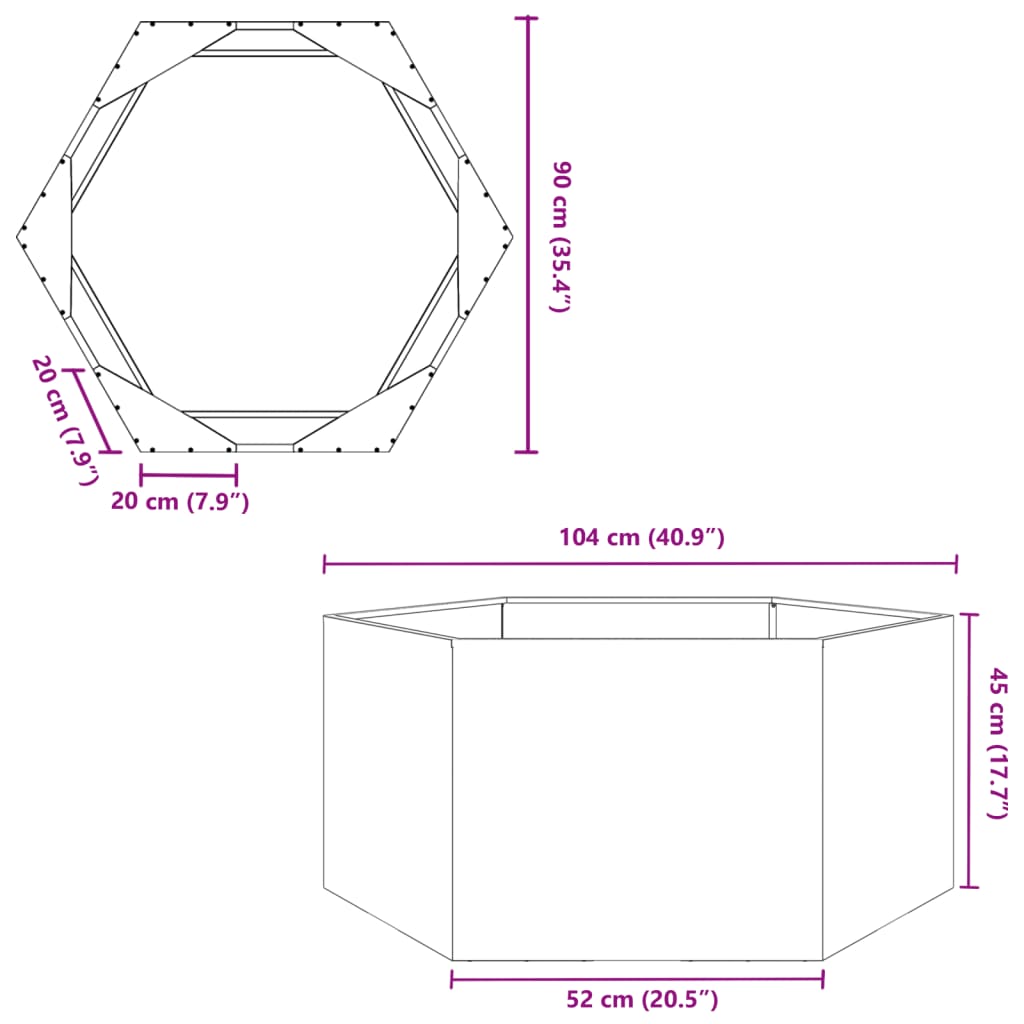 vidaXL Fioriera da Giardino Nera Esagono 104x90x45 cm in Acciaio