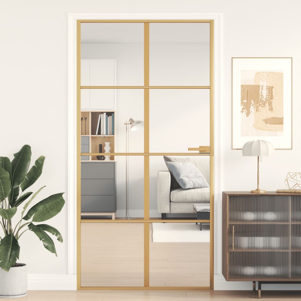 vidaXL Porta Interni Sottile Oro 102,5x201,5 Vetro Temperato Alluminio