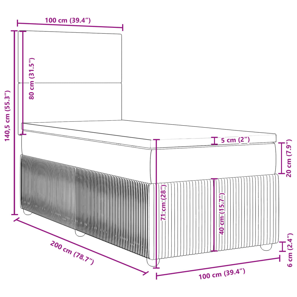 vidaXL Giroletto a Molle con Materasso Crema 100x200 cm in Tessuto