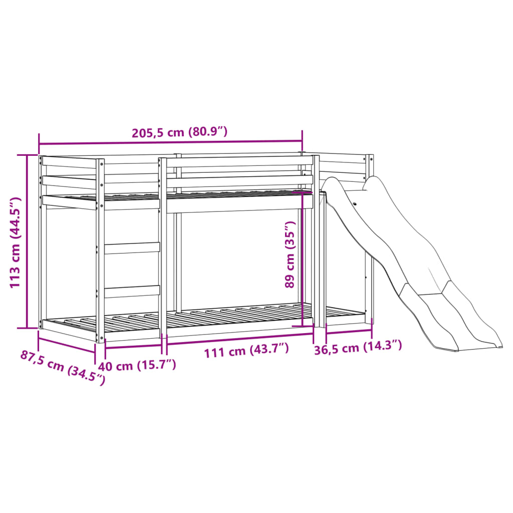 vidaXL Letto a Castello Scivolo e Scala 80x200 cm Legno Massello Pino