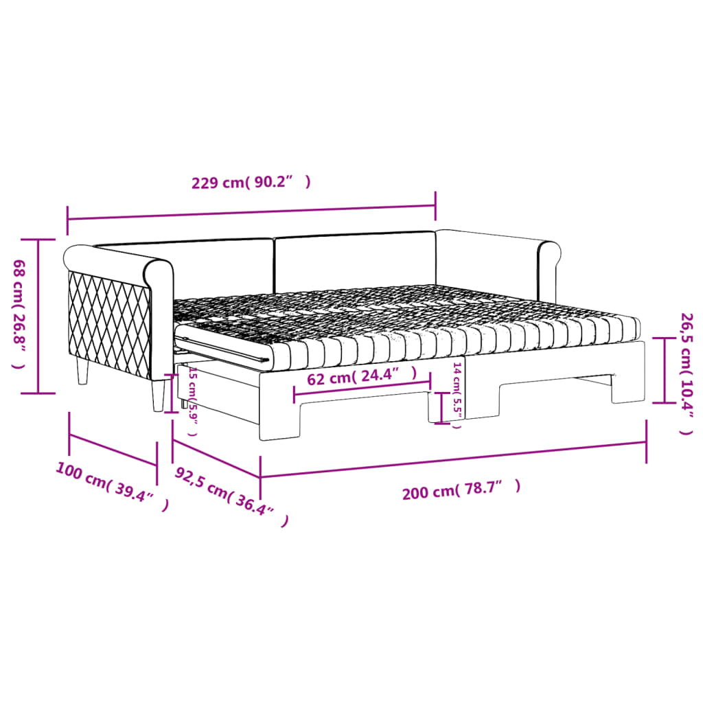 vidaXL Divano Letto Estraibile Materassi Grigio Scuro 90x200cm Velluto