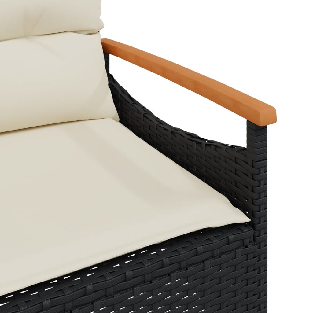 vidaXL Panchina da Giardino con Cuscini 116x62,5x74 cm Nera Polyrattan