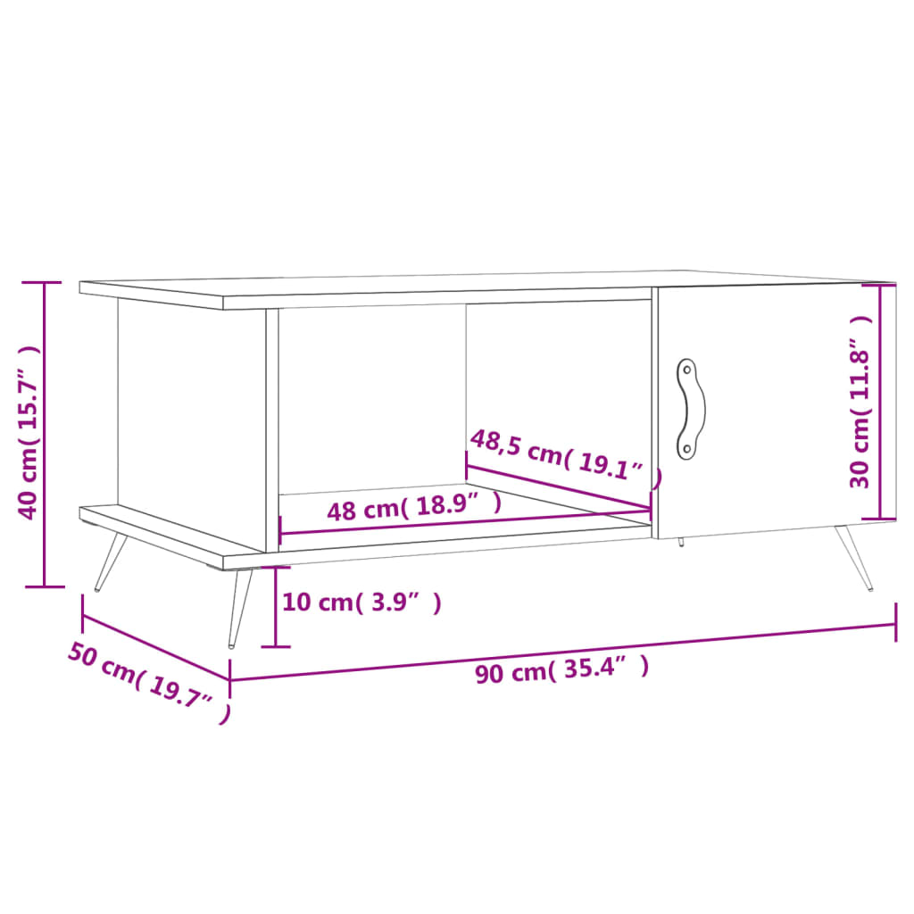 vidaXL Tavolino da Salotto Bianco 90x50x40 cm in Legno Multistrato