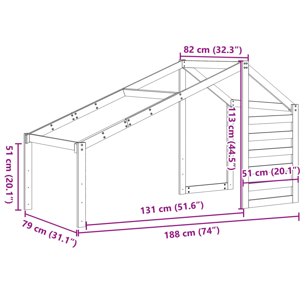 vidaXL Tetto Letto Bambini Marrone Cera 188x82x113 Legno Massello Pino