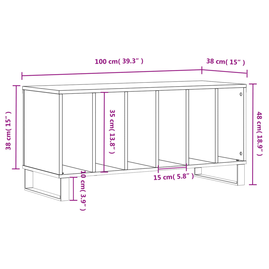 vidaXL Mobile Porta Dischi Grigio Sonoma 100x38x48cm Legno Multistrato