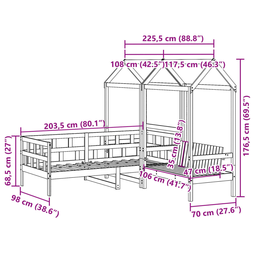 vidaXL Set Dormeuse con Tetto 90x200cm Legno Massello di Pino