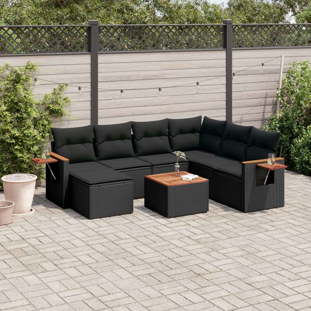 vidaXL Set Divani da Giardino con Cuscini 8 pz Nero in Polyrattan