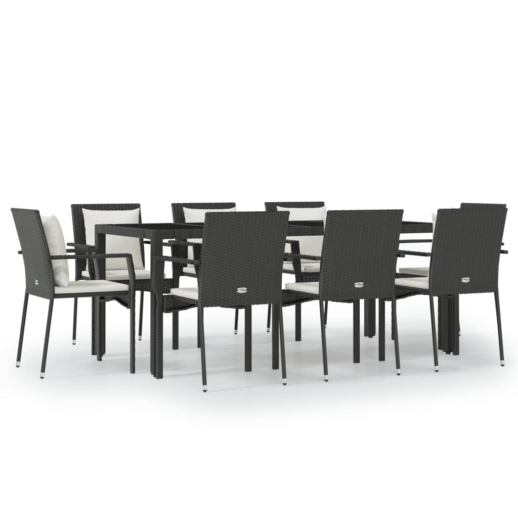 vidaXL Set da Pranzo da Giardino 9 pz con Cuscini Nero in Polyrattan