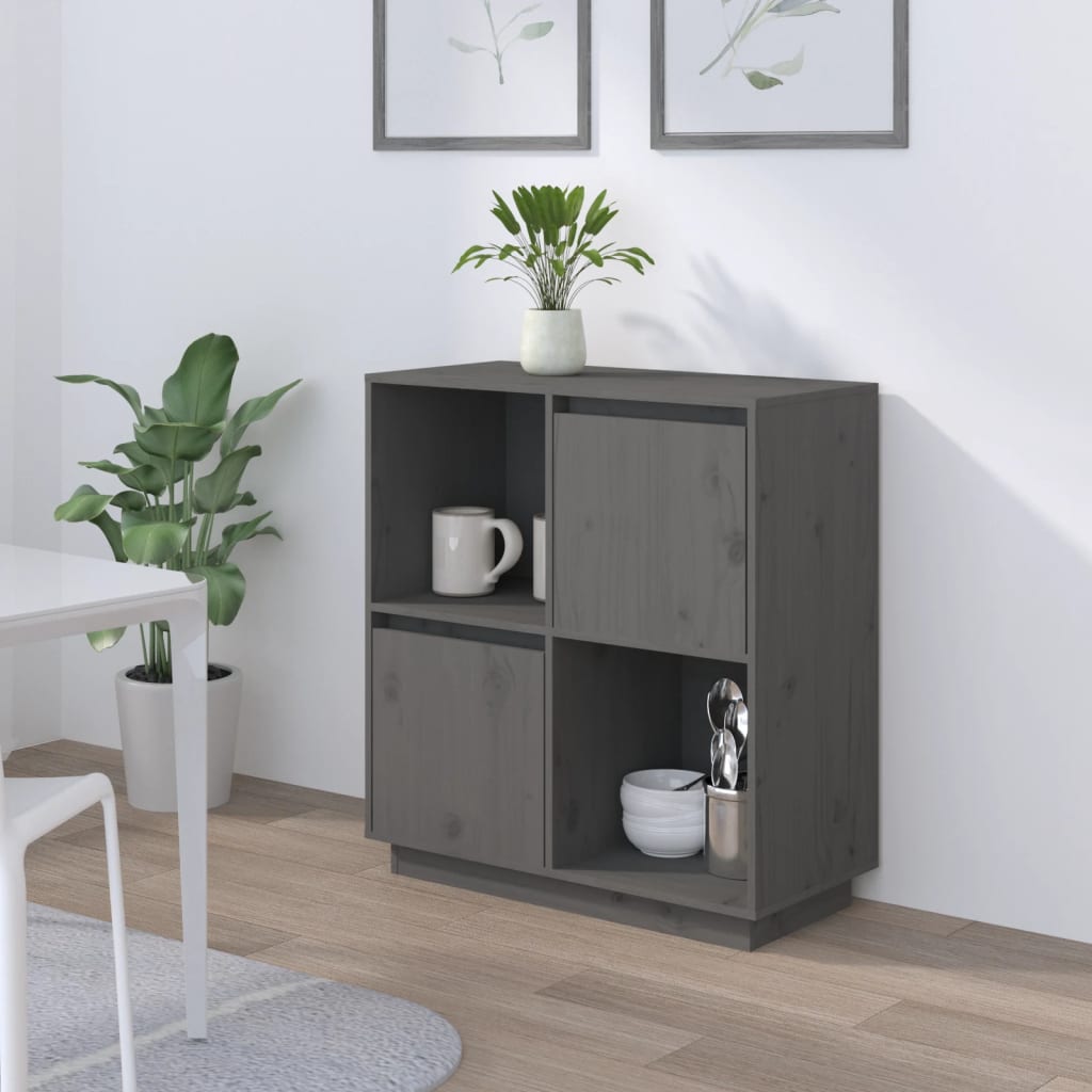 vidaXL Credenza Grigia 74x35x80 cm in Legno Massello di Pino