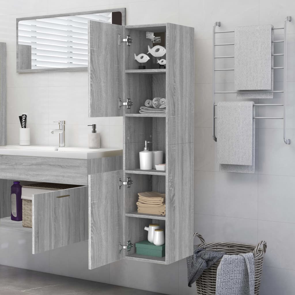 vidaXL Armadietto Bagno Grigio Sonoma 30x30x130cm in Legno Multistrato