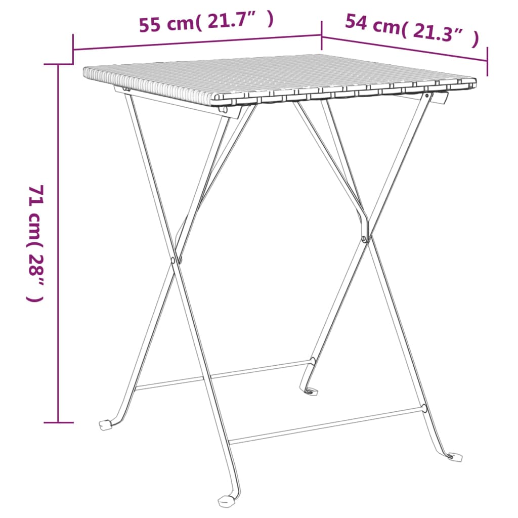 vidaXL Set Pieghevole da Bistrò 3 pz Marrone in Polyrattan