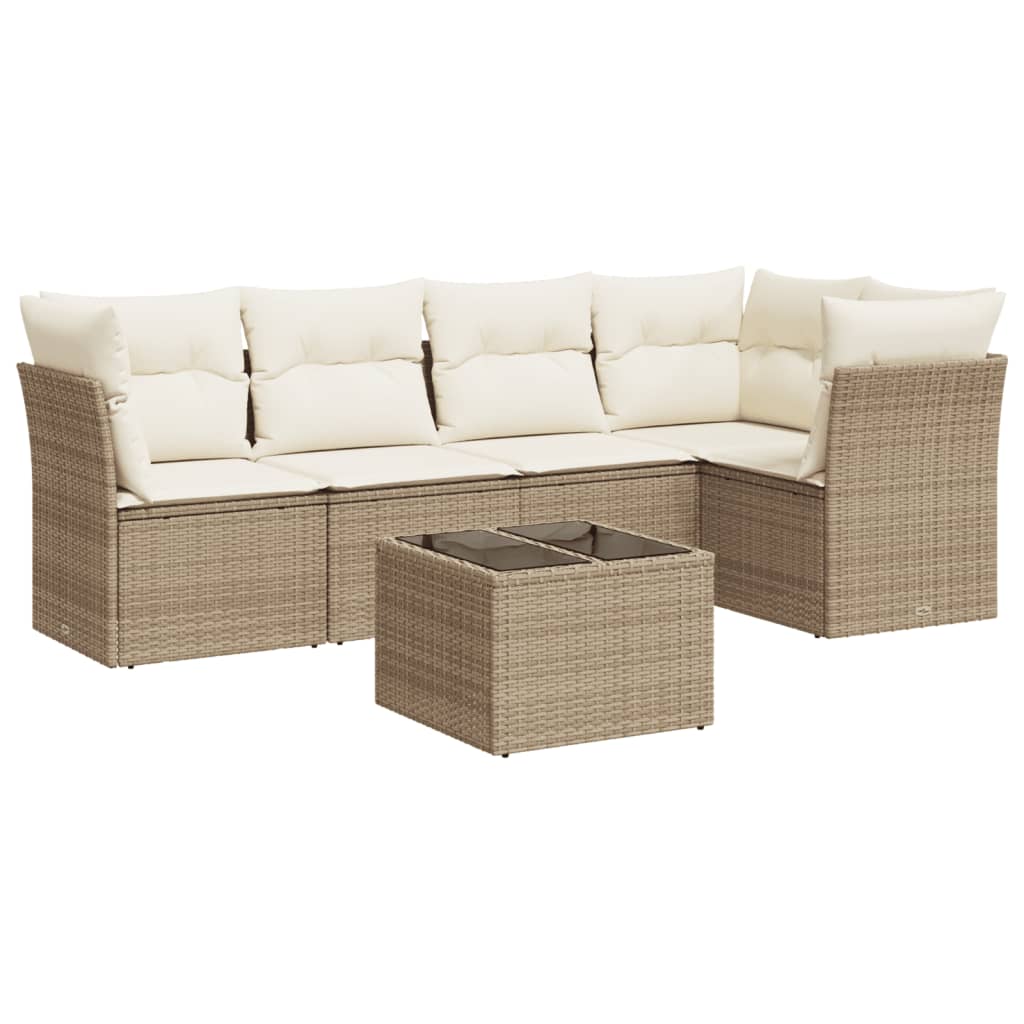 vidaXL Set Divano da Giardino 6 pz con Cuscini Beige in Polyrattan