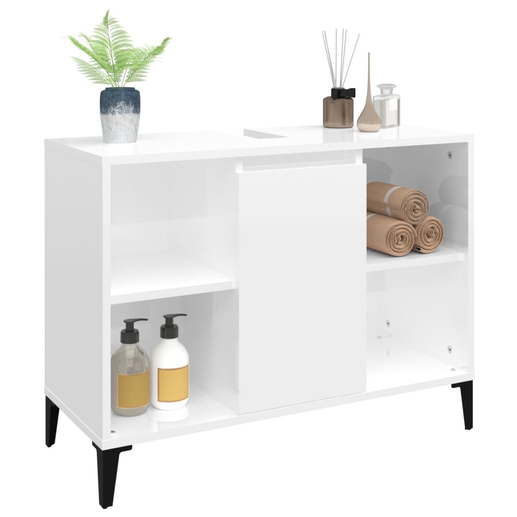 vidaXL Mobile Lavabo Bianco Lucido 80x33x60 cm in Legno Multistrato