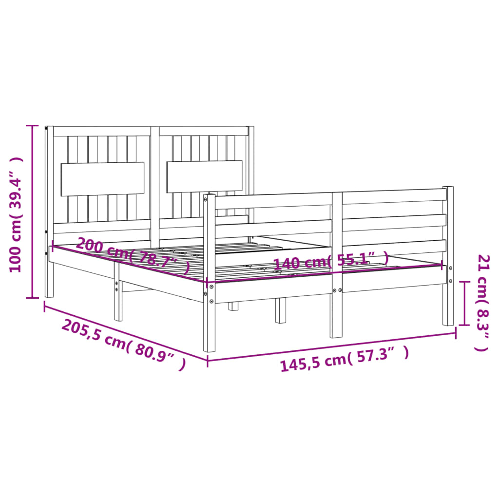 vidaXL Giroletto con Testiera Bianco 140x200 cm in Legno Massello