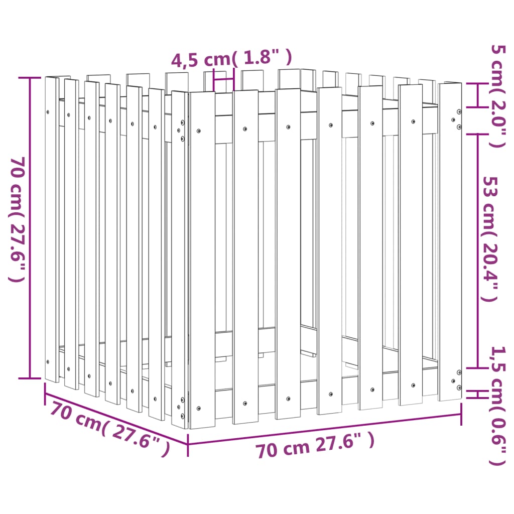 vidaXL Fioriera Giardino a Recinzione 70x70x70 cm in Pino Impregnato