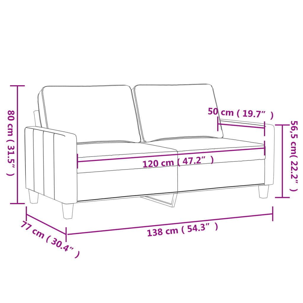 vidaXL Divano a 2 Posti crema 120 cm in Velluto