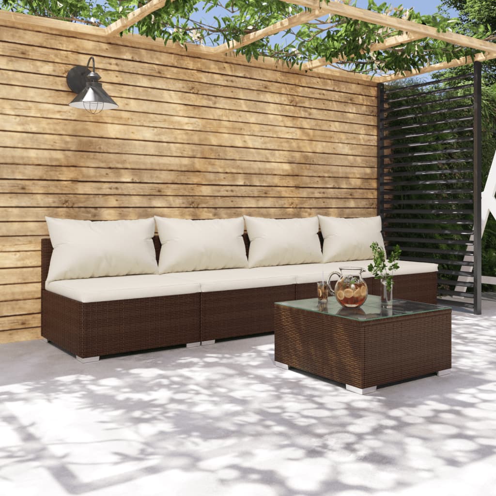 vidaXL Set Divani da Giardino 5 pz con Cuscini in Polyrattan Marrone