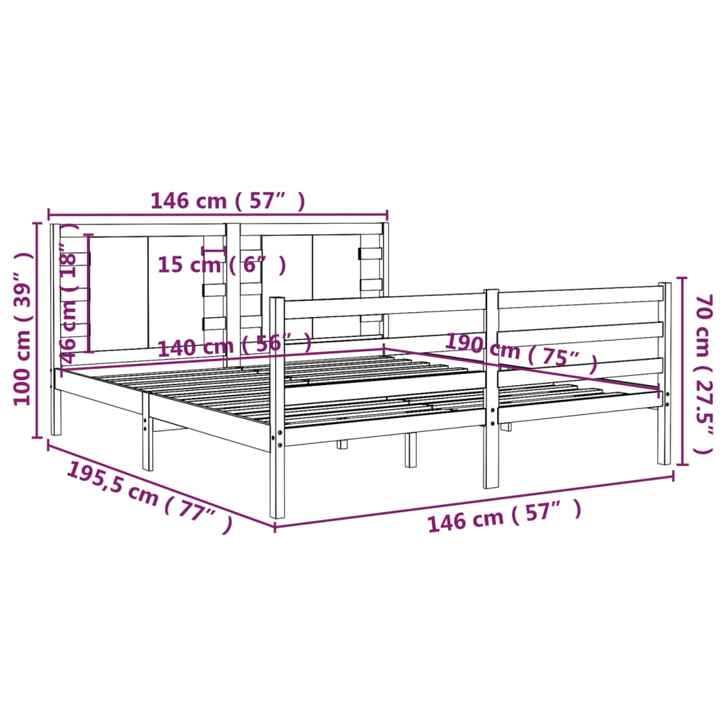 vidaXL Giroletto Grigio in Legno Massello di Pino 140x190 cm