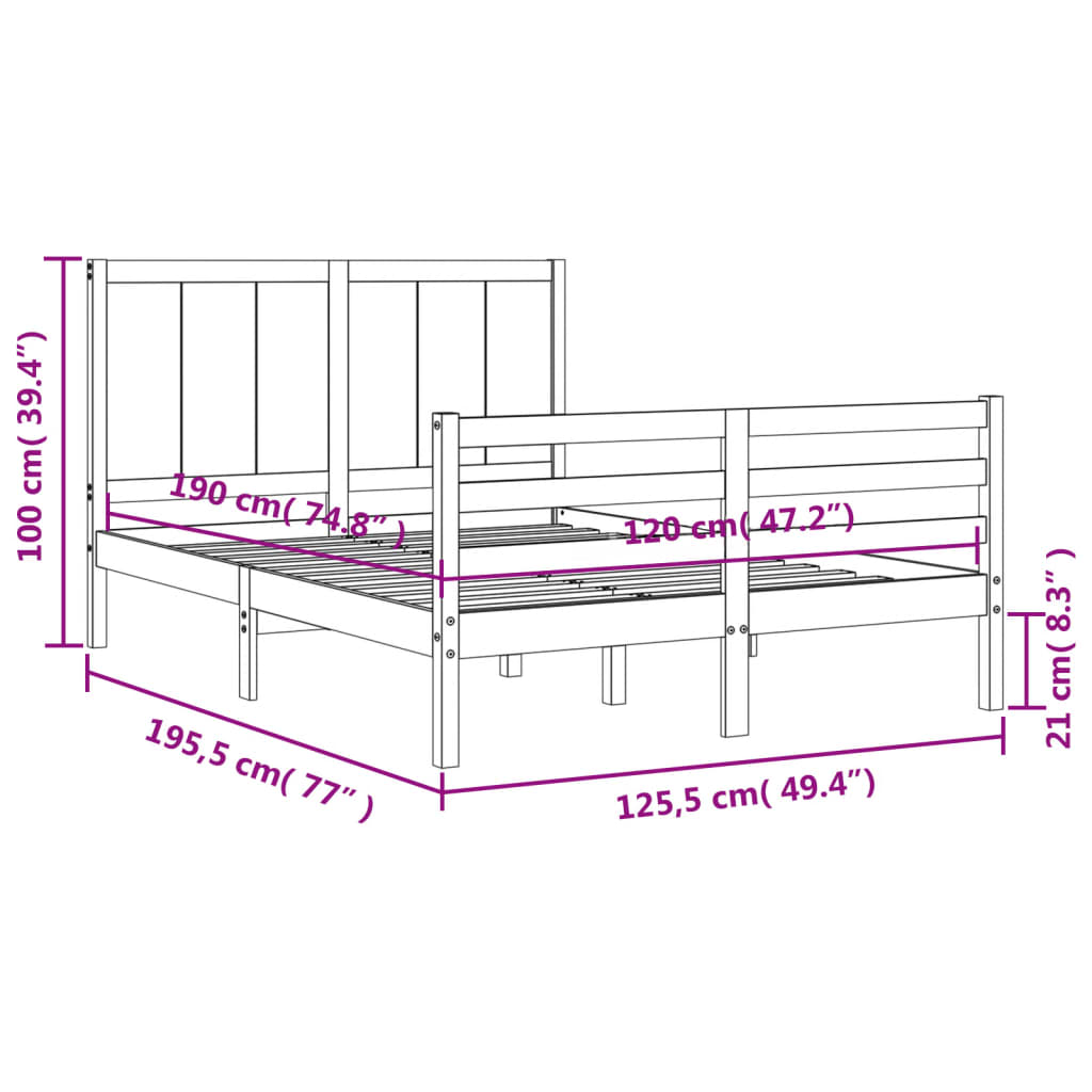 vidaXL Giroletto senza Materasso Ambra Small Double in Legno Massello