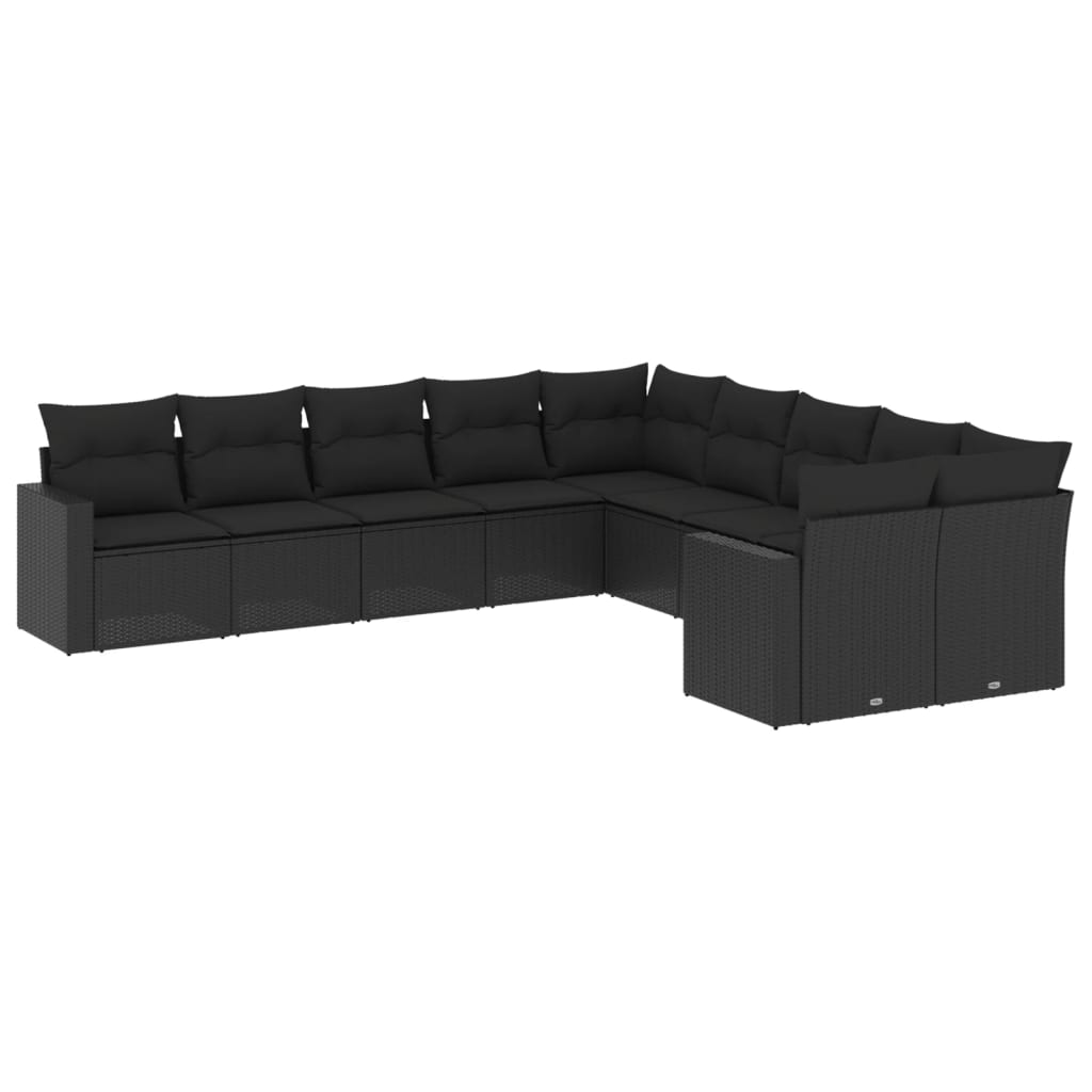 vidaXL Set Divani da Giardino 10pz con Cuscini in Polyrattan Nero