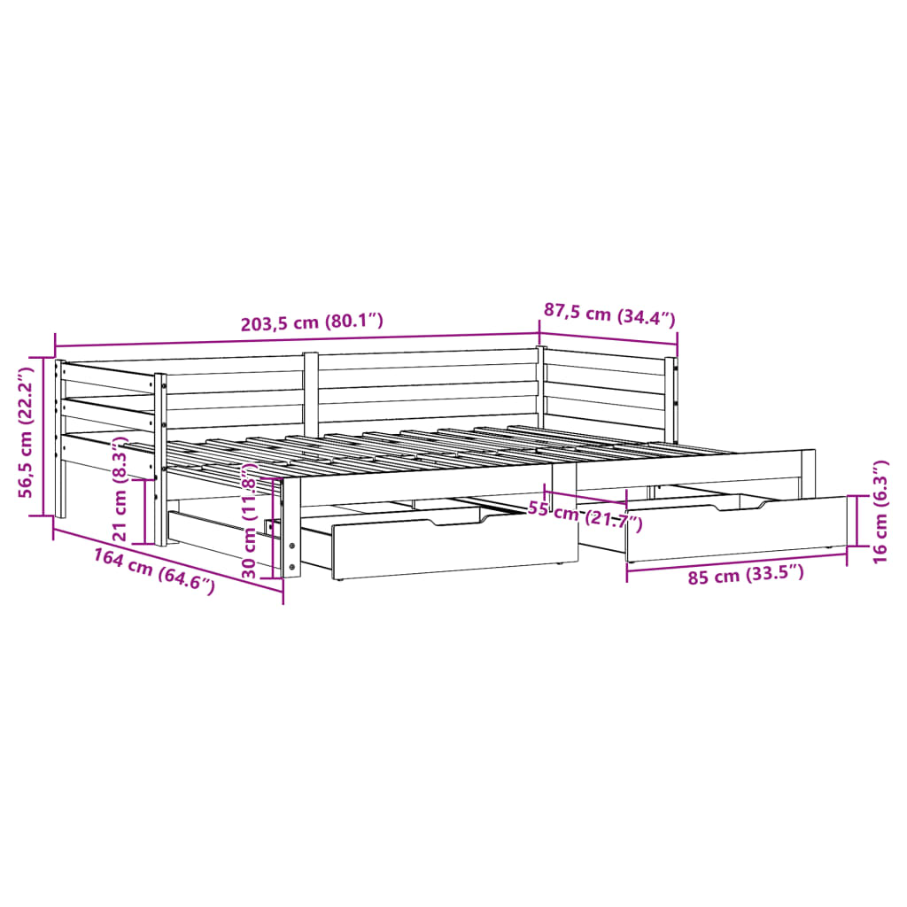 vidaXL Dormeuse Letto Estraibile e Cassetti Bianca 80x200cm Legno Pino