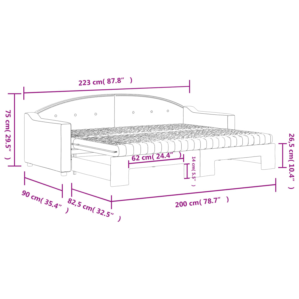 vidaXL Divano Letto Estraibile Materassi Grigio Scuro 80x200cm Tessuto