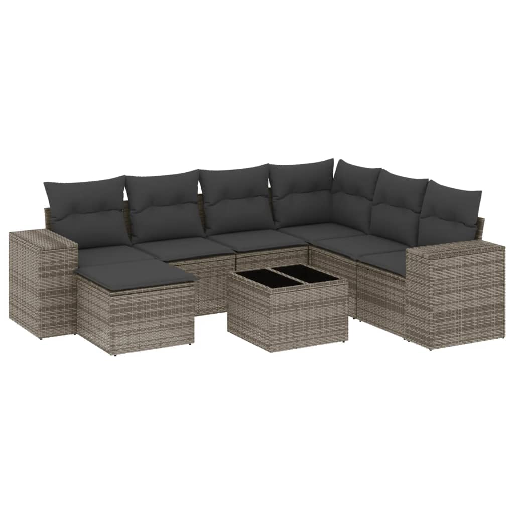 vidaXL Set Divano da Giardino 8 pz con Cuscini Grigio in Polyrattan