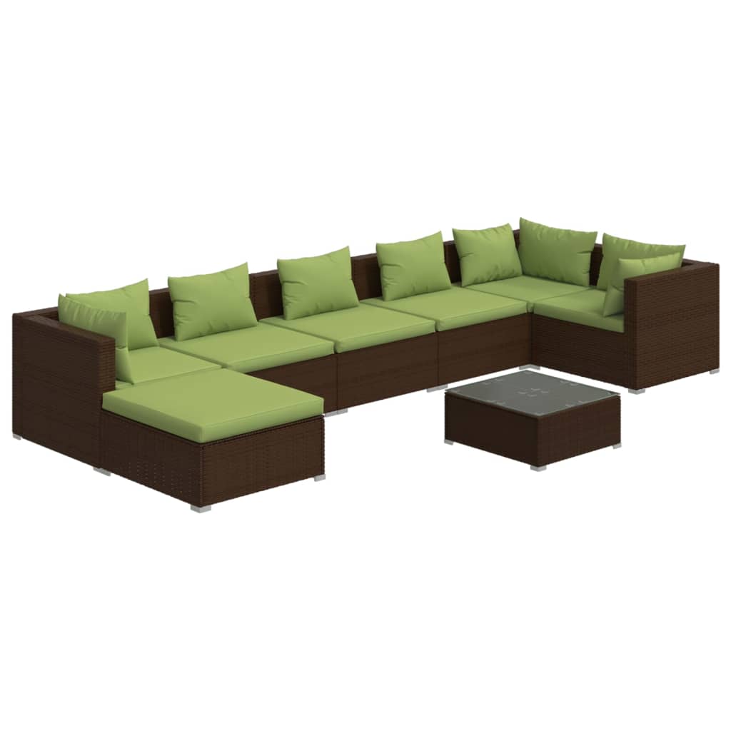 vidaXL Set Divani da Giardino 8 pz con Cuscini in Polyrattan Marrone