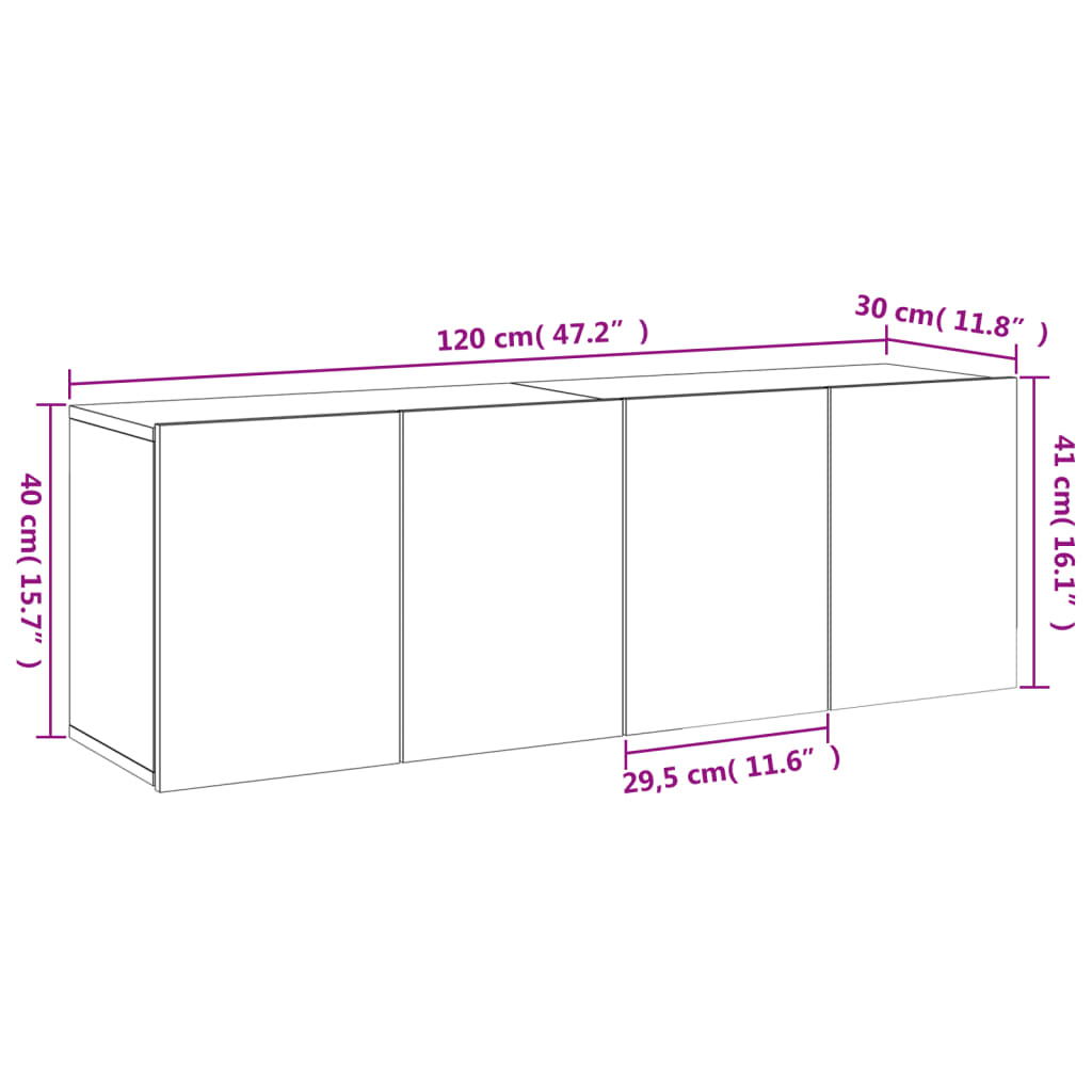 vidaXL Mobili TV a Parete 2pz Grigio Sonoma 60x30x41 cm